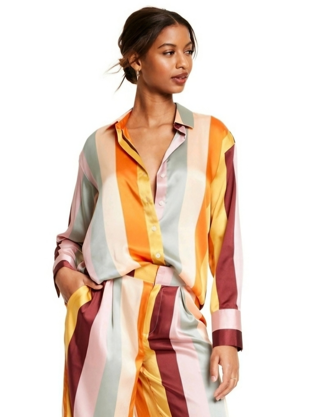 NWOT Fe Noel x Target Mixed Vertical Stripe Satin Button Down Shirt - Size S
